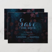 ブルーフローラブラックゴシック結婚式の日付を保存 セーブザデート (正面/裏面)