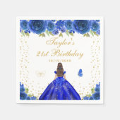 ブルーフローラブルネットプリンセスバースデーパーティー スタンダードカクテルナプキン (正面)