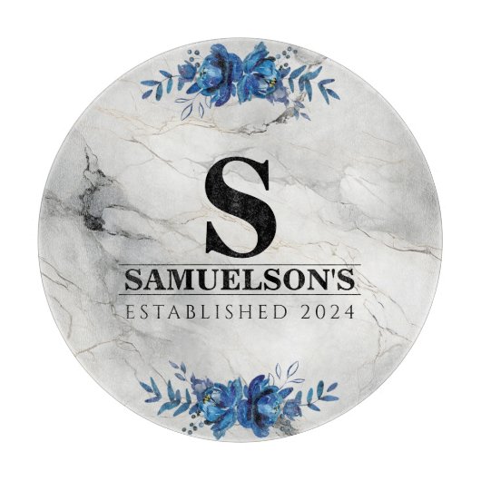 ブルーフローラブロッサム美しいマーブル カッティングボード (正面)