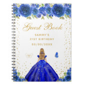 ブルーフローラブロンデヘアプリンセスゲストブック ノートブック (正面)