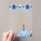 ブルーフローラブロンドヘアプリンセスバースデーパーティー アクリル招待状 (インサイチュ (ポータブル))