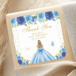 ブルーフローラブロンドヘアプリンセスバースデーパーティー スクエアシール