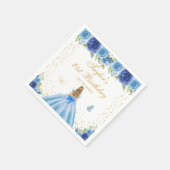 ブルーフローラブロンドヘアプリンセスバースデーパーティー スタンダードカクテルナプキン (角)