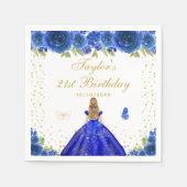 ブルーフローラブロンドヘアプリンセスバースデーパーティー スタンダードカクテルナプキン (正面)