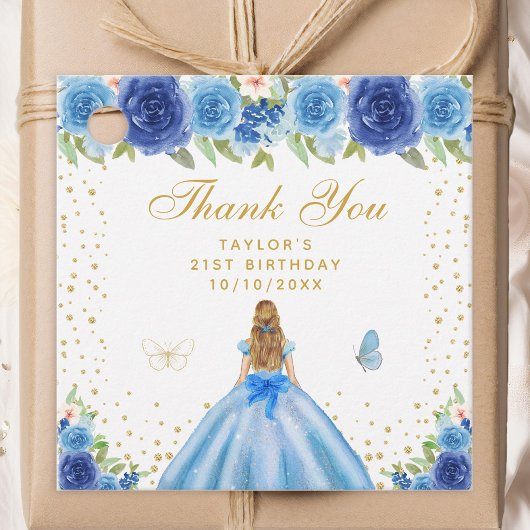 ブルーフローラブロンドヘアプリンセスバースデーパーティー フェイバータグ