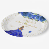 ブルーフローラブロンドヘアプリンセスバースデーパーティー ペーパープレート (アングル)