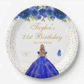 ブルーフローラブロンドヘアプリンセスバースデーパーティー ペーパープレート (正面)