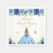 ブルーフローラブロンドヘアプリンセスSweet sixteen スタンダードカクテルナプキン (正面)