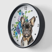 ブルーフローラブーケボウタイフランスのブルドッグ 壁時計 (傾斜)