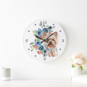 ブルーフローラブーケヨークシャーテリアドッグ ラージ壁時計 (ホーム)