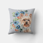 ブルーフローラブーケヨークシャーテリア クッション (裏面)