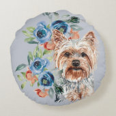 ブルーフローラブーケヨークシャーテリア ラウンドクッション (裏面)