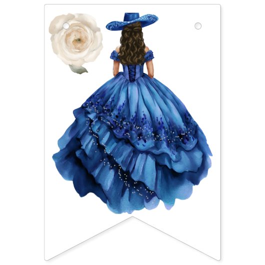 ブルーフローラプリンセスガールバースデーパーティー バンティングフラッグ (第1の旗)