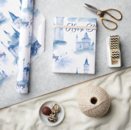 ブルーフローラプリンセスガールバースデーパーティー ラッピングペーパー