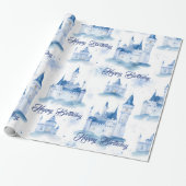 ブルーフローラプリンセスガールバースデーパーティー ラッピングペーパー (アンロールド)
