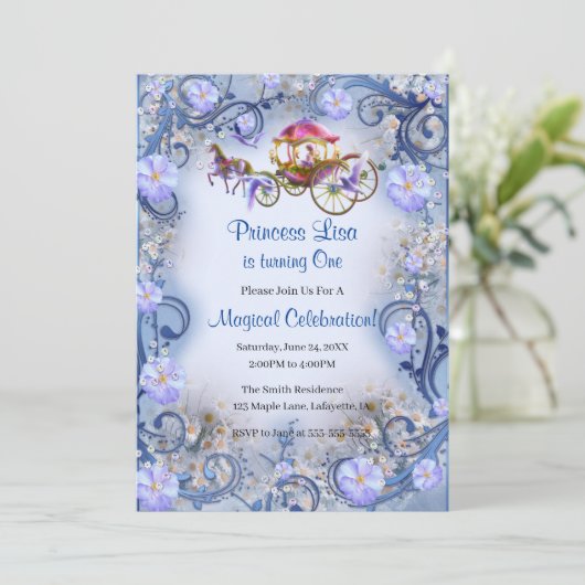 ブルーフローラプリンセスフェアリーテール1st誕生日 招待状 (スタンド正面)