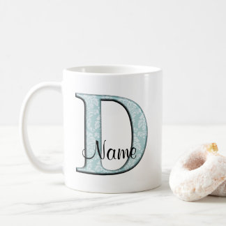 ブルーフローラプリントDモノグラムイニシャルコーヒーマグ コーヒーマグカップ