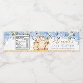 ブルーフローラベビーとモーミフクロウ赤ちゃんシャワーのお願い ペットボトルラベル (シングルラベル)