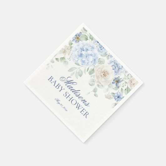 ブルーフローラベビーイン開花アジサイ赤ちゃんシャワー スタンダードカクテルナプキン (角)