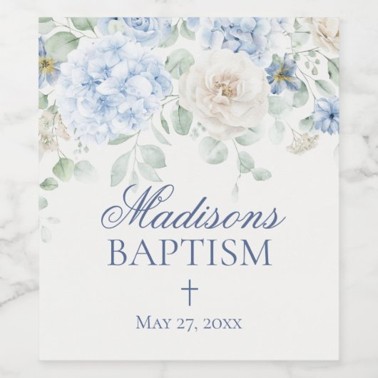 ブルーフローラベビーイン開花アジサイ赤ちゃんシャワー ワインラベル (シングルラベル)