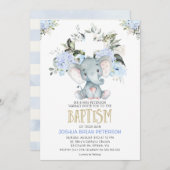 ブルーフローラベビーエレファントバプテスマ招待状 招待状 (正面/裏面)