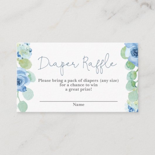 ブルーフローラベビーシャワーおむつラッフル エンクロージャーカード (正面)