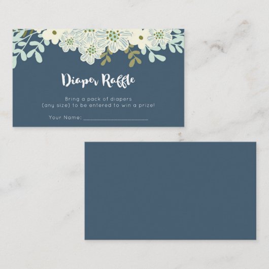ブルーフローラベビーシャワーおむつラッフル エンクロージャーカード (正面/裏面)