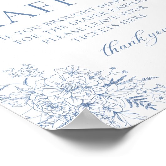 ブルーフローラベビーシャワーおむつラッフル ポスター (角)