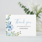 ブルーフローラベビーシャワーフラットサンキューカード サンキューカード (スタンド正面)