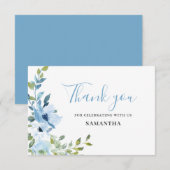 ブルーフローラベビーシャワーフラットサンキューカード サンキューカード (正面/裏面)
