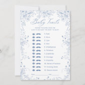 ブルーフローラベビーシャワーベビートレイルゲームカード 招待状 (正面)