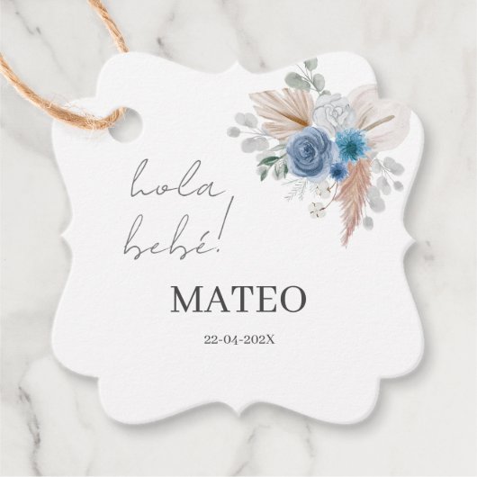 ブルーフローラベビーシャワーボーイスペインの フェイバータグ (正面)