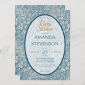 ブルーフローラベビーシャワーマリゴールドWilliam Morris 招待状 (正面/裏面)