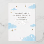 ブルーフローラホットエアバルーンテディベア赤ちゃんシャワー 箔招待状 (裏面)