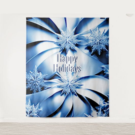 ブルーフローラホリデークリスマスバックドロップ タペストリー (正面)