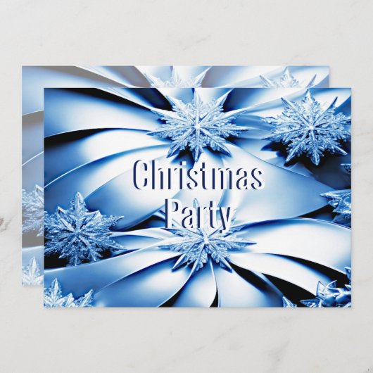 ブルーフローラホリデークリスマスパーティの招待状 招待状 (正面/裏面)