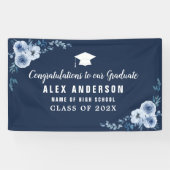 ブルーフローラホワイト文字卒業バナー 横断幕 (横)