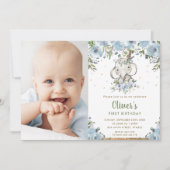 ブルーフローラボホエレファントボーイ1stバースデーフォト 招待状 (正面)