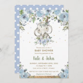 ブルーフローラボホトライバルエレファントボーイベビーシャワー 招待状 (正面/裏面)
