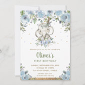 ブルーフローラボホ族ゾウ少年1歳の誕生日 招待状 (正面)