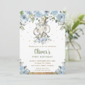 ブルーフローラボホ族ゾウ少年1歳の誕生日 招待状 (スタンド正面)