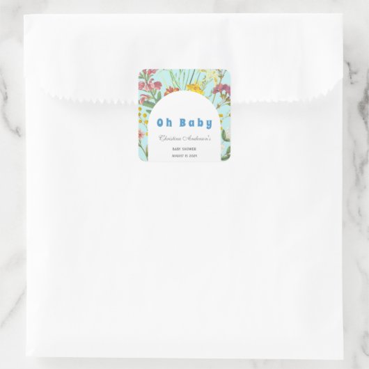 ブルーフローラボーイエレガントスクエアベイビーシャワー スクエアシール (バッグ)