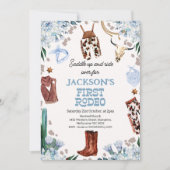 ブルーフローラボーイズ最初のロデオ1歳の誕生日 招待状 (正面)