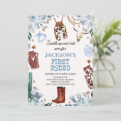 ブルーフローラボーイズ最初のロデオ1歳の誕生日 招待状 (スタンド正面)