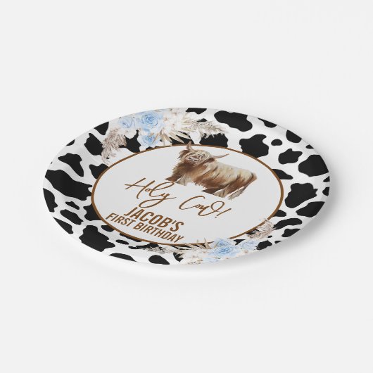 ブルーフローラボーイズ聖牛1歳の誕生日 ペーパープレート (アングル)