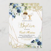 ブルーフローラボーイバプテスマ招待状 招待状 (正面/裏面)
