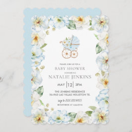 ブルーフローラボーイベビーシャワー招待状 招待状