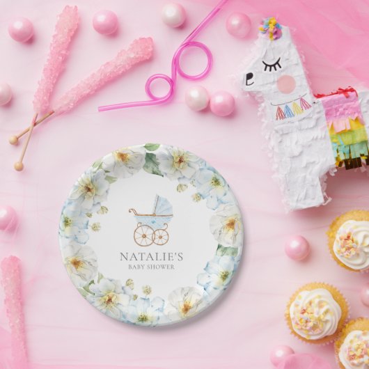 ブルーフローラボーイベビーシャワー紙プレート ペーパープレート (パーティー)
