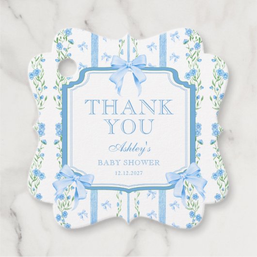 ブルーフローラボーイ赤ちゃんシャワーありがとう フェイバータグ (正面)