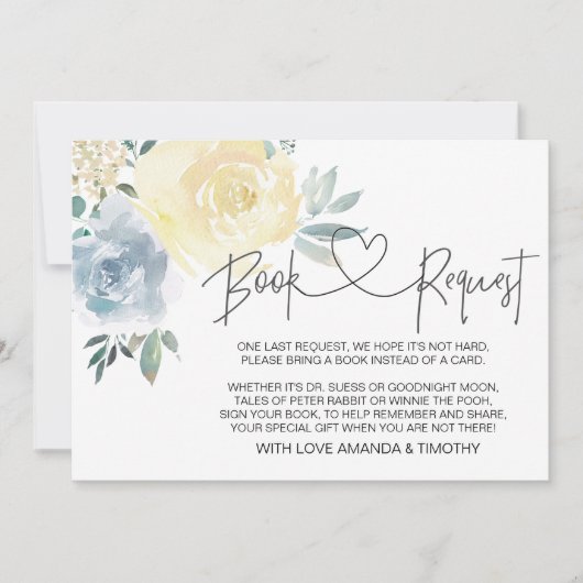 ブルーフローラボーイ赤ちゃんシャワーブックリクエストカード 招待状 (正面)